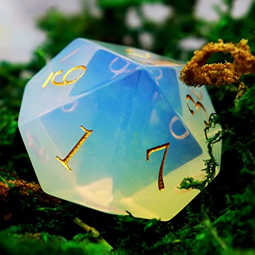 Haxtec Opal Dice DND Dice Set Gemstone D&D Dice with Dice Case Compatible with Dungeons and Dragons TTRPG DND Master Gift-Opal - color: White