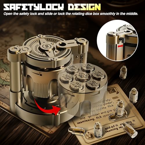 Metal Dice Set, 7 Piece Polyhedral Bullet Dice with Spinning Revolver Cylinder Case, Fidget Toy for Stress Relief, Cyberpunk Style Tabletop RPG Dice, Golden - color: Golden