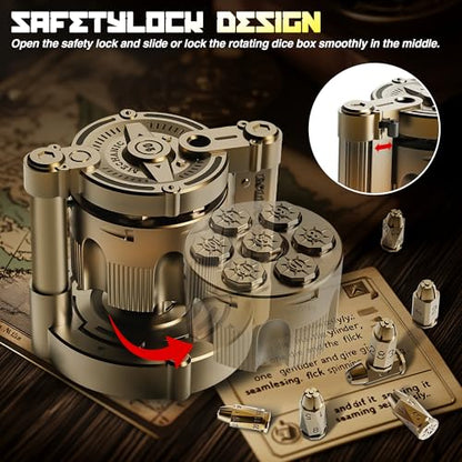 Metal Dice Set, 7 Piece Polyhedral Bullet Dice with Spinning Revolver Cylinder Case, Fidget Toy for Stress Relief, Cyberpunk Style Tabletop RPG Dice, Golden - color: Golden