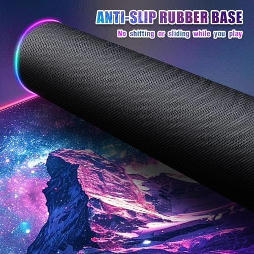 RGB Mouse Pad Led Desk Mat I 31.5 x 11.8 Inch Large Mouse Pad I XL Oversized Big Mouse mat 14 Led Light Modes I Anti-Slip Rubber Base Waterproof Keyboard Pad for PC Gaming I Starry Mountains - color: Starry Mountains