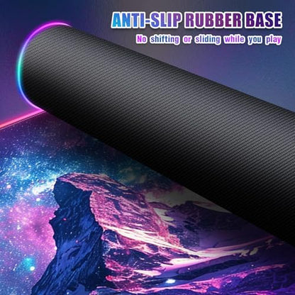 RGB Mouse Pad Led Desk Mat I 31.5 x 11.8 Inch Large Mouse Pad I XL Oversized Big Mouse mat 14 Led Light Modes I Anti-Slip Rubber Base Waterproof Keyboard Pad for PC Gaming I Starry Mountains - color: Starry Mountains