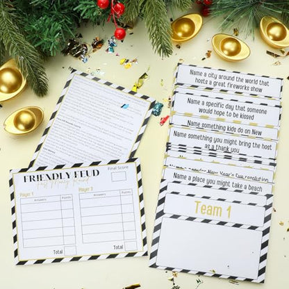 Syhood New Year Friendly Feud Card Game with 2 Answer Buzzers, New Years Eve Family Trivia Quiz Game Night, Fun Party Activities for Adults, Office, Classroom, Large Group and Team Building - style: New Year