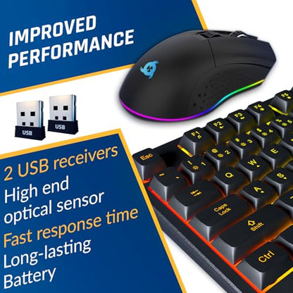 KLIM Chroma Wireless Keyboard and Mouse – RGB Backlit Gaming Combo, Rechargeable Wireless Keyboard & RGB Mouse, Durable & Ergonomic, Dual USB Receivers, Compatible with PC, Mac, PS4, PS5 - color: Black - Bundle