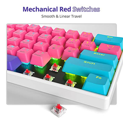 Fogruaden 60% Mechanical Keyboard, 61 Keys Gaming Keyboard, RGB Backlit, Ultra-Compact 60 Percent Wired Keyboard for Win/Mac PC Gamer, Easy to Carry on Trip (Pink, Red Switch) - color: Pink/ Red switch