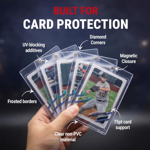 Ultra Pro ONE-TOUCH 75PT Magnetic Card Holder – Hard Plastic Trading Card Holder with UV Blocking – Clear Display for Standard Size 2.5" x 3.5" – Diamond Corners & Frosted Borders – 5 Pack