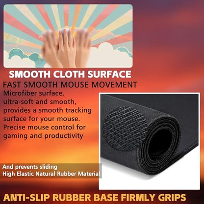 Large Gaming Mouse Pad for Desk, Boho Pastel Sun Desk Mat, Colorful Sunshine Desk Pad, 31.5"x15.7" Extended Big Computer Keyboard Mouse Pad with Non-Slip Base and Stitched Edge - color: Boho Pastel Sun
