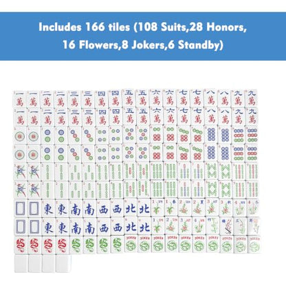 American Mahjong Game Set, Complete Mahjong Set with 160 Premium White Tiles and Mahjong Racks, Bag and Accessories for Family Party (Blue Bag)