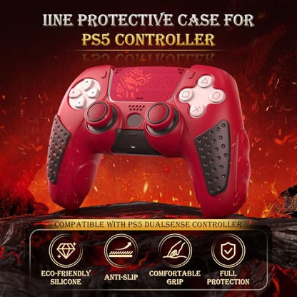 IINE Anti-Slip PS5 Controller Skin, Soft Silicone Protective Cover Case for PlayStation 5 DualSense Controller with 2 Thumb Grip Caps/Touchpad Sticker (Red) - color: Red