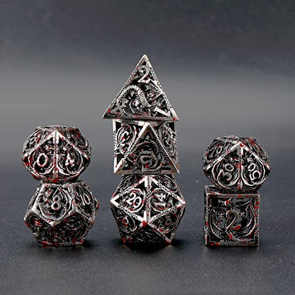 7pcs polyhedral Metal Dice Set DND,The New Hollow Pure Copper Process | DND Metal Dice Set,Used for Dungeon and Dragon Dice Games Role-Play RPG Explorer MTG Pioneer Game DND Dice Set - color: Black Red