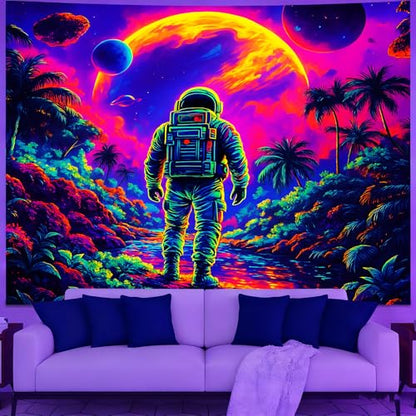 KKYEJLQYI Astronaut UV Reactive Tapestry, Black Light Neon Wall Tapestry, Luminous Space Tapestry, Bedroom, Living Room, Game Room Decoration Large Tapestry - color: Astronaut-3