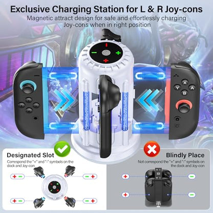 Switch 2 Joycon Charger - Charging Dock for 2025 Nintendo Switch 2 JoyCon Controllers, Magnetic & Bubble LED Light, Fast Charging Station for Nintendo Switch2 Joy-con 2 Controllers Accessories, White - color: White