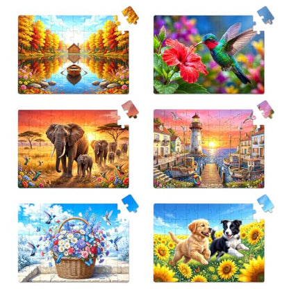 6 Packs 50 Large Piece Puzzles for Seniors with Dementia, Alzheimer’s Products and Activities for Elderly Adults, Cognitive Game Gift for Patients in Nursing Home - style: vegetable
