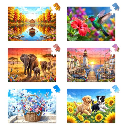 6 Packs 50 Large Piece Puzzles for Seniors with Dementia, Alzheimer’s Products and Activities for Elderly Adults, Cognitive Game Gift for Patients in Nursing Home - style: vegetable