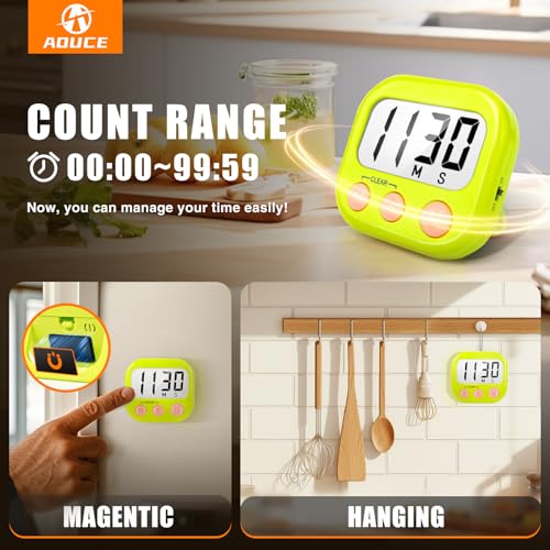 2 Pack Kitchen Timers Loud Ring Digital Timers for Cooking Magnetic Green - color: Green