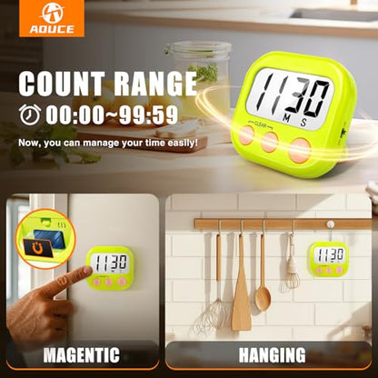 2 Pack Kitchen Timers Loud Ring Digital Timers for Cooking Magnetic Green - color: Green