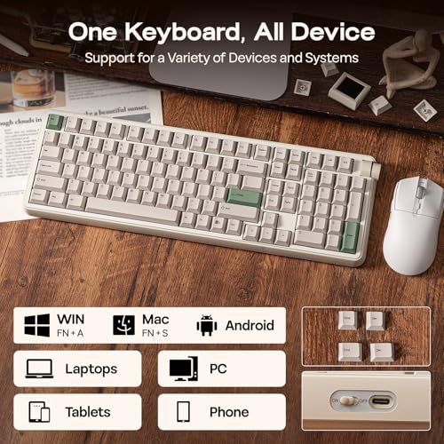 EPOMAKER RT100 PRO Wireless Gaming Keyboard with 1.54" Screen&Knob, RGB | 2.4Ghz/BT/USB-C, Hot Swap, 5000mAh, PBT Keycap, Custom Driver, Retro Mechanical Keyboard for Win/Mac (White, Creamy Jade) - size: Creamy Jade