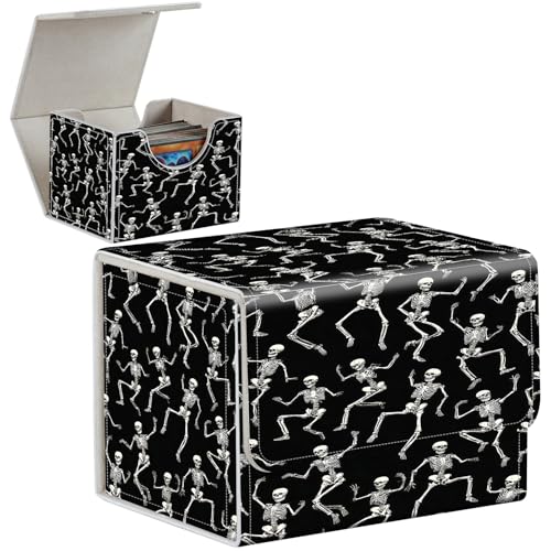 PU Leather Deck Box for MTG Commander Cards, Fits 100+ Double Sleeved Cards, Secure Magnetic Trading Card Storage Case for TCG CCG,Dancing Skeleton Pattern - color: Dancing Skeleton Pattern