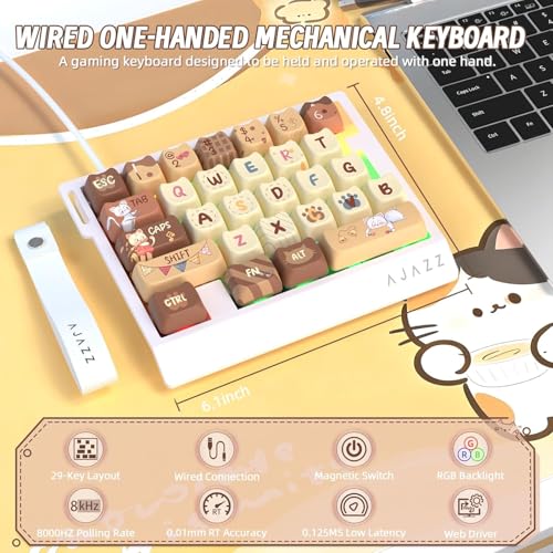 A.JAZZ AK029 Wired 29 Keys One-Handed RGB Gaming Keyboard with 8000HZ,0.01mm RT Magnetic Switches Adjustable Actuation,Hotswappable Mechanical Keyboard,Aluminum Plate,Web Driver for Gamers-Beige Cat - color: Yellow
