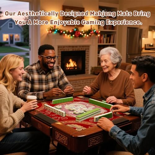 Mahjong Mat 31.5" x 31.5" Chinese Dragon Gold Details Red Non-Slip Noise Reduction Mahjong Tiles Table Cover for Dominoes Poker Card Board and Tile Games - color: Color1