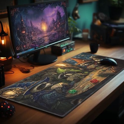 Card Playmat 24" x 14" TCG Game Mat for MTG and Other Card Games, Premium Stitched Card Gameplay Mat with Non-Slip Rubber Backing Board Games Desk Duel Mats, Fantasy Raccoon TTRPG Night - color: Fantasy Raccoon Ttrpg Night, size: 24"X14" Without Zones