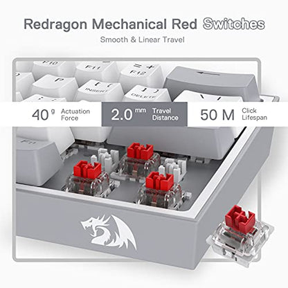 Redragon K617 Fizz 60% Wired RGB Gaming Keyboard, 61 Keys Hot-Swap Compact Mechanical Keyboard w/White and Grey Color Keycaps, Linear Red Switch, Pro Driver/Software Supported - color: Grey