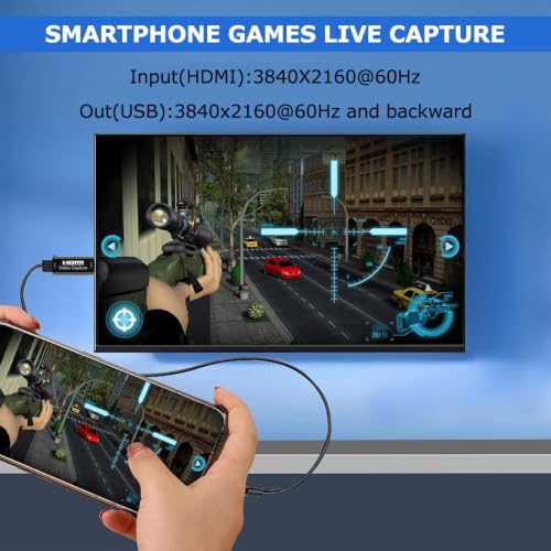 4K Video Capture Card, Cam Link Card Game Capture Card Audio Capture Adapter HDMI to USB 2.0 Record Capture Device for Streaming, Live Broadcasting, Video Conference, Teaching, Gaming(Black)