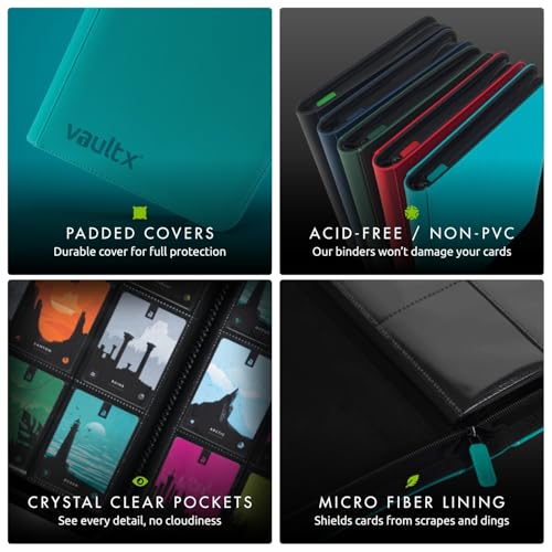 Vault X 4 Pocket Zip Trading Card Binder 160 Cards Exo-Tec (Teal) | Holds 160 standard-size TCG cards in 20 side-loading 4-pocket pages. Padded, water-resistant Exo-Tec cover. - color: Teal