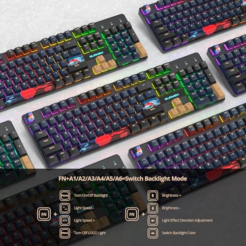 Full Size Mechanical Keyboard, Creamy Keyboard with Number Pad, 104 Keys Wired Gaming Keyboard with Red Switch, RGB Backlit for PC Laptop - color: Blue Samurai
