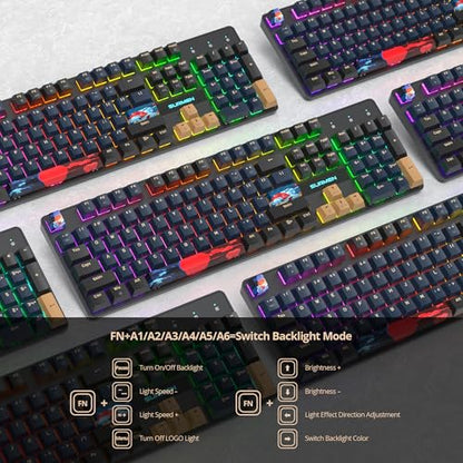 Full Size Mechanical Keyboard, Creamy Keyboard with Number Pad, 104 Keys Wired Gaming Keyboard with Red Switch, RGB Backlit for PC Laptop - color: Blue Samurai