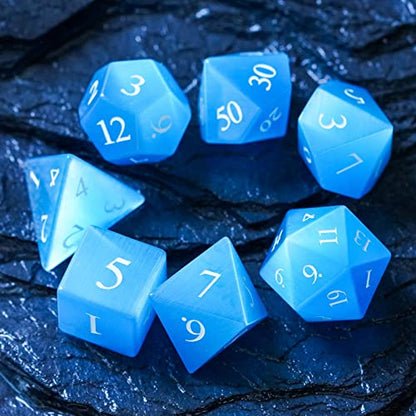 UDIXI Gemstone DND Dice Blue Cat's Eye Stone D&D Dice Set for Tabletop Game | Natural Stone, Premium Gift Box, DM Gift, for Dungeons and Dragons Role Playing Games - color: Blue Cat's Eye