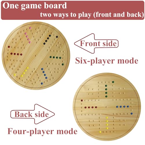HOROW Wahoo Board Game - 20 Inch Solid Wood Board with 24 Natural Gemstone Marbles & 6 Dice，Double-Sided for 4 and 6 Players - Perfect for Family Game Nights and Parties - color: Log