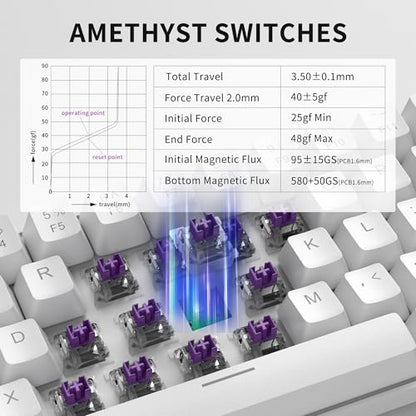 MageGee 60% Rapid Trigger Gaming Keyboard, Hall Effect Magnetic Switch, Actuation Point Adjustable, Hot Swappable RGB Backlit Wired Keyboard with Arrow Keys for Win/PC/MAC, White - color: White
