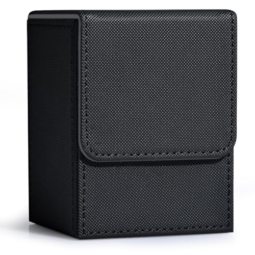 ZLCA Card Deck Box for Trading Cards, MTG YuGiOh Deck Case Holds 100+ Single Sleeved Cards, PU Leather Magnetic Card Storage Box Fits for TCG CCG Magic Game Cards (Black) - color: A1-Black, size: B-Vertical