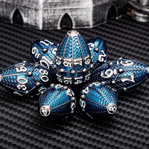 ARUOHHA DND Metal Dice Black Blue Dragons Egg Dice with Rotating Dragon Egg Shell, Compatible with D&D RPG Role Playing Game, Dungeons Polyhedral D and D Dice Set D20 D12 D10 D8 D6 D4 - color: Black Blue