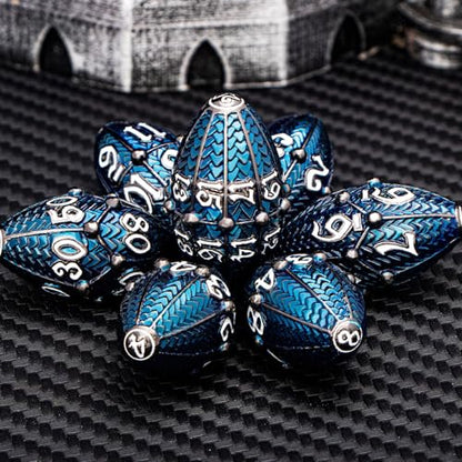 ARUOHHA DND Metal Dice Black Blue Dragons Egg Dice with Rotating Dragon Egg Shell, Compatible with D&D RPG Role Playing Game, Dungeons Polyhedral D and D Dice Set D20 D12 D10 D8 D6 D4 - color: Black Blue