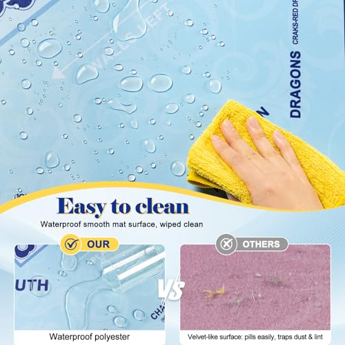 Mahjong Mat with Rule, 32.5" x 32.5" Waterproof Soft Surface Game Mat, Easy Clean Non-Slip & Noise-Reduce Mah Jong Table Mat with Carry Bag, Rolled Packaging for American Mahjong, Poker, Game - color: Light Blue