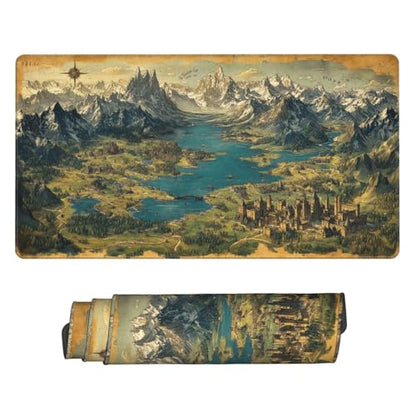 MTG Playmat Mysterious World in Aged map TCG Mat Board Game Card Game Trading Card Game Play Mat Desk Pad Stitched Edges Smooth Surface Rubber Base 23.5x13.7in