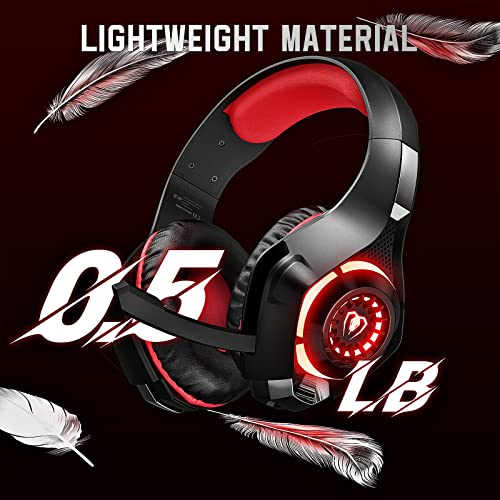 Tatybo Gaming Headset for PS5 PC, Noise Canceling Mic, RGB, Black Red | Over Ear, Deep Bass Stereo Sound for FPS, Battle Royale, Lightweight for Xbox, PS4, Mobile, Nintendo, 3.5mm Devices - color: Black Red