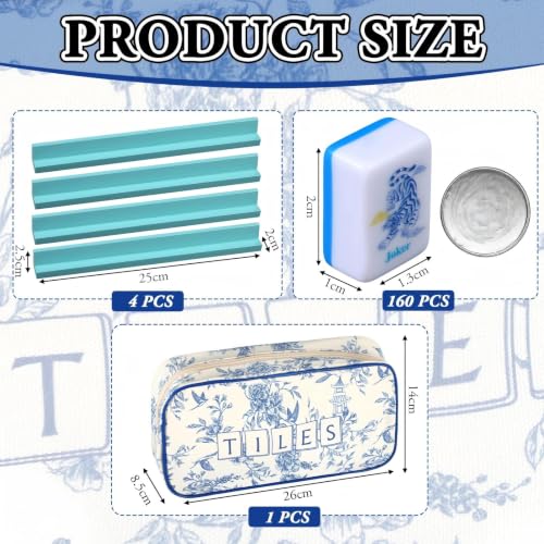 Soulchen Mini American Mahjong Tile Set Include 160 0.8 Inch Mahjong Tiles 2 Dice 4 Wooden Rulers 1 Accessory Bag 4 Beginner Rule Cards (Chinoiserie) - style: Chinoiserie