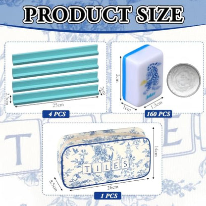 Soulchen Mini American Mahjong Tile Set Include 160 0.8 Inch Mahjong Tiles 2 Dice 4 Wooden Rulers 1 Accessory Bag 4 Beginner Rule Cards (Chinoiserie) - style: Chinoiserie