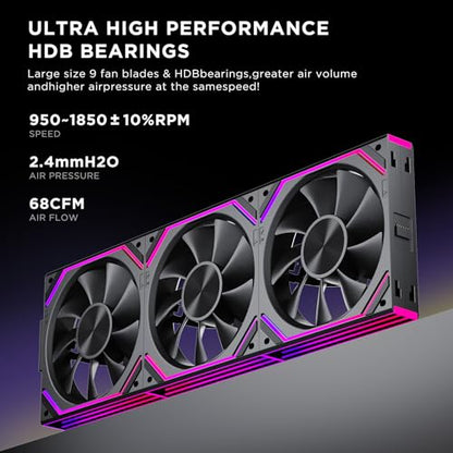 Interstellar V2 RS 120mm PC Reverse Blade Case Fan Infinity Mirror Module Daisy-Chain ARGB Fan Triple Pack Suitable Computer Cooling Fans 360mm AIO Cooler(Black-3Pack) - color: V2RS Black Reverse-3Pack