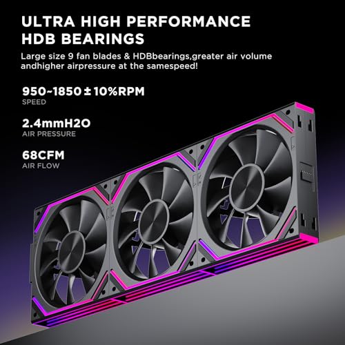 Interstellar V2 RS 120mm Case Fan Infinity Mirror Module Daisy-Chain ARGB Fan Triple Pack Suitable PC Cooling Fans 360mm AIO Cooler(Black-3Pack) - color: V2RS Black Forward-3Pack