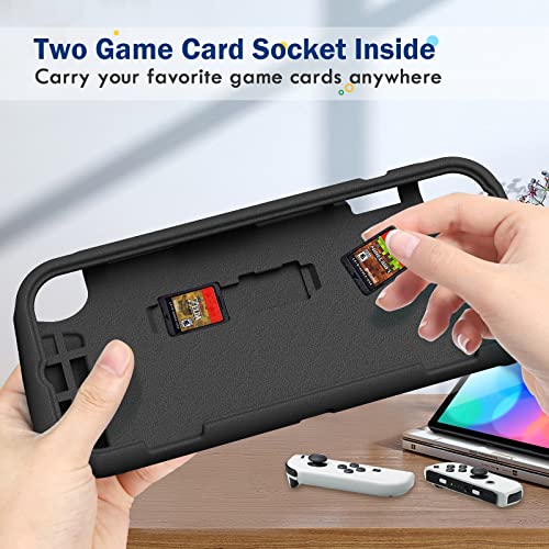 FINTIE Kid-Friendly Ultraligh Case for Nintendo Switch OLED Model (2021) | Game Card Slots, Ergonomic Grip Design, Lightweight EVA Foam, Anti-Scratch Protective Grip Case Cover, Black - color: Black