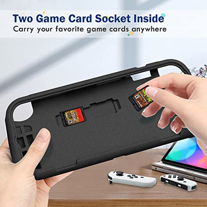 FINTIE Kid-Friendly Ultraligh Case for Nintendo Switch OLED Model (2021) | Game Card Slots, Ergonomic Grip Design, Lightweight EVA Foam, Anti-Scratch Protective Grip Case Cover, Black - color: Black