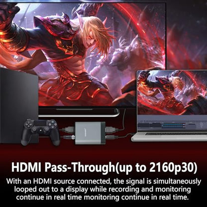 4k HDMI SDI Video Capture Card, 4K30 HDMI to USB 3.0 Capture Card for Streaming Work with Camera/Xbox/PS4/PS5/PC/OBS