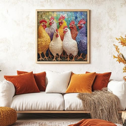 PICKFORU Colorful Roosters Puzzles for Adults 1000 Pieces, Mosaic Farm Chicken Jigsaw Puzzles 1000 Pieces, Difficult Art Animal Puzzle - style: Colorful Roosters