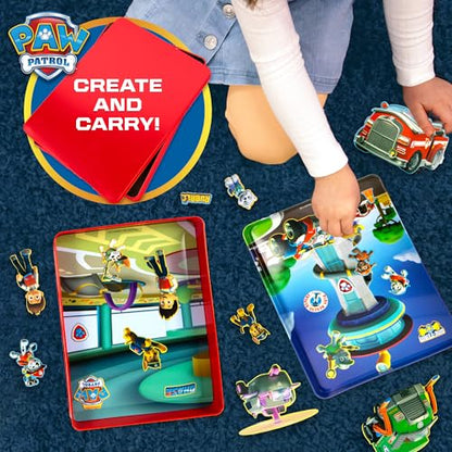 Paw Patrol Magnetic Playset, 75 Mix & Match Dress Up Magnets, 2-in-1 Storage Tin & Play Space, Fun Paw Patrol Toy for Kids 3 & Up, Great Travel Activity for Kids and Toddlers, Paw Patrol Activities - color: Paw Patrol