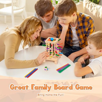 Montessori Board Game for Kids 4-6, Pyramid Wooden Sticks Dice Game | Math Educational, Fine Motor Skills Toy for 3+ Year Olds Girls Boys, Classic Table Game for Family Night