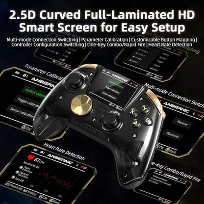 Voacle RG G01 Interactive Screen Wireless Gaming Controller Compatible with PC/Steam/Linux/Android/Switch/IOS 2.4G Wireless Bluetooth Controller Gamepad Hall Effect Triggers(Black) - color: Black