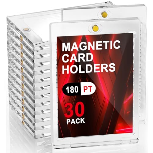 180pt Magnetic Card Holders, 30ct One Card Touch Holder for Trading Cards, Baseball Card Protectors Hard Plastic, Magnetic Thick Card Display Case for Sports Cards, Game Cards - size: 180pt, 30pcs